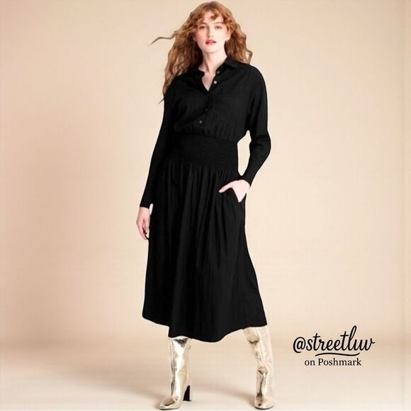 Future Collective Dresses & Skirts - 🥳 3/$26 Future Collective Smock Waist Long Sleeve Black Maxi Dress | NWT